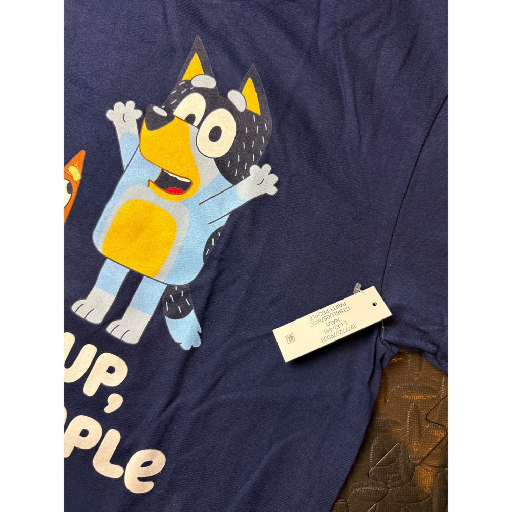 Bluey Whaddup Party People Navy Blue Graphic T-Shirt Mens Large L Cotton New - Picture 6 of 7
